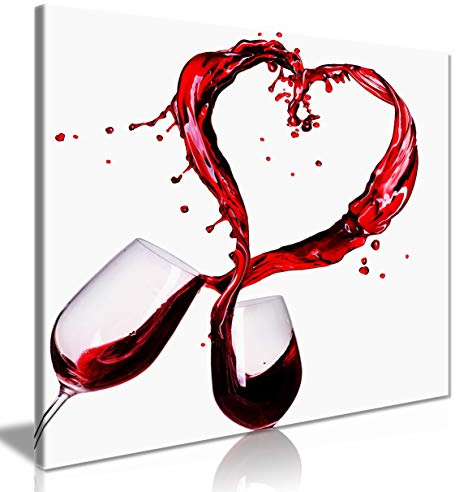 Panther Print, Canvas Wall Art, Framed Prints for Dining Room, White & Red Kitchen Art Love Wine, Print for Valentine's & Other Special Occasions (16x16 Inch)