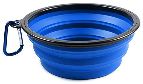 PhoneNatic Cuenco Plegable de Silicona para Perros y Gatos, con mosquetón, XL, Azul, 1000 ml