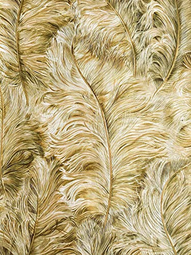 Exclusive Wallpaper Wall Profhome 822206 Vinyl Wallpaper Embossed with Feather Pattern Shiny Gold Light-Ivory Fern-Green 5.33 m2 (57 ft2)