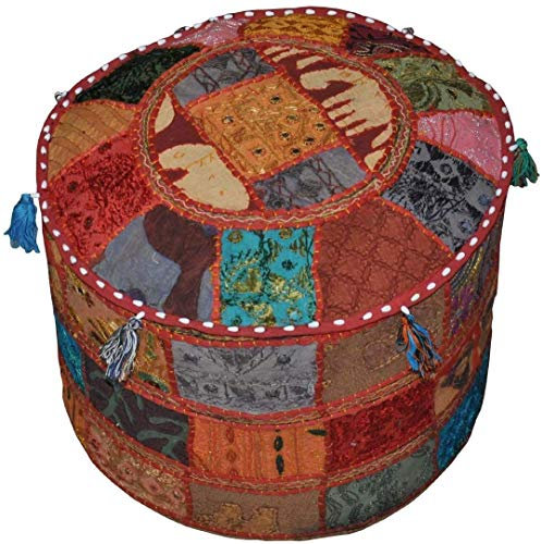 Fußhocker, Hocker, Ottoman, Vintage, Baumwolle, Bodenkissen & Kissen, 22 Durchmesser Höhe: 14