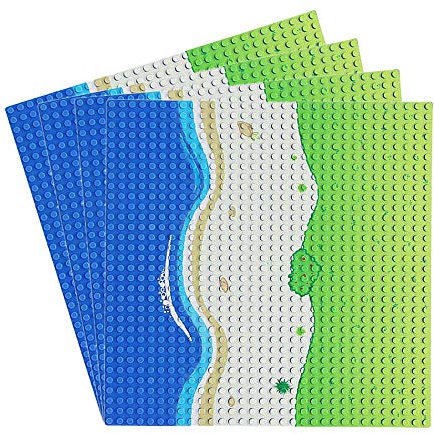 Feleph Classic Blue and Green Base plate for City Road Beach, Ocean Island Water Street Theme, 25 x 25 cm Compatible with Major Brands Building Bricks (Straight 4 Pieces)