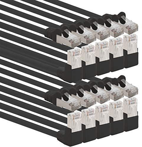 1aTTack.de 366147 Câble réseau Cat.6 angle 90 degrés 0,5m - noir - paquet de 10 - Câble patch Cat6 (SFTP PIMF) 1000Mbit/s connecteur Rj 45-10 x 0,5m mètres noir