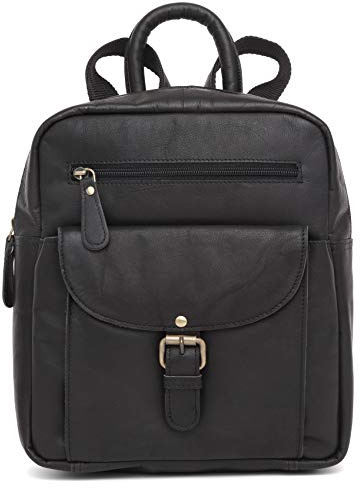 J. Wilson London Ladies Backpack Leather Backpack For Women Girls Schoolbag Casual Daypack School Bag Satchel (Vintage Black)