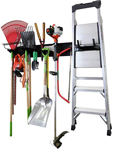Wandsteuerung, Garage, Regal, für Rasen und Gartenwerkzeuge, Wandmontage, Organizer, 167 cm breit, strapazierfähiges Metall-Stecktafel-Set 8 T x 64 W schwarz