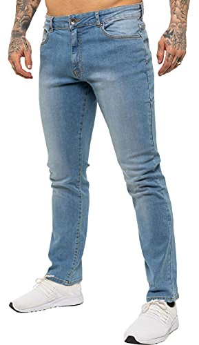 Enzo Mens Straight Leg Stretch Jeans Basic Work Denim Pants Big Tall All Waists