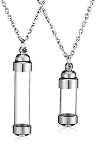 JSDDE Schmuck 2er Memorial Anhänger Halskette Set Paar Kette Urne Anhänger zum öffnen Locket Anhänger Gedank Asche Haare Blume Anhänger mit 24 Zoll Kette (Silber)