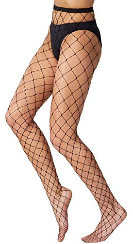 dressforfun 303449 Damen Netzstrumpfhose mit großen groben Maschen, sexy Fischernetz Strumpfhose, Fishnet Tights für Kostüm Karneval Fasching Freizeit, schwarz