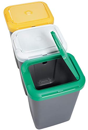 Productos Del Hogar Ideal para Hogar/Oficina/Interior/Exterior Papelera Reciclaje 3 Compartimentos, 75 litros Capacidad Total, 78,5 (Ancho) x 33 (Profundo) x 47,5 (Alto) cms-plástico-Multicolor
