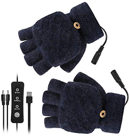 iFCOW Unisex USB Beheizte Handschuhe, Herren Damen Winter Elektrische Heizhandschuhe Fäustling 3 Temperatureinstellungen Gr. Medium, dunkelblau