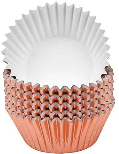 Jinlaili 100 Stück Muffin Förmchen Papier aus Metallfolie, Cupcake, Backförmchen, Muffin Backformen, Muffinförmchen Fettdicht Muffins Cupcakes für Dessert Backen Geburtstag Hochzeit Party (Roségold)