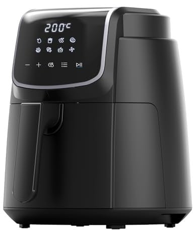 Midea Friggitrice Ad Aria 4L con LED Touchscreen, 35–200 °C Air Fryer, 8 Funzioni di cottura, Lavabile in Lavastoviglie, 41 Ricette, Cuocere, Grigliare, Scongelare, Agitare Allarme, 1500W