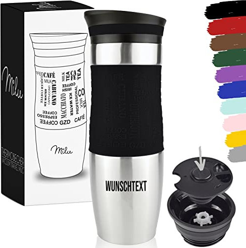 Milu® Thermobecher mit Gravur 450ml personalisiert - Valentinstagsgeschenke für Frauen & Männer I Geschenk Ideen Papa, Mama, Freund, Freundin, Geschenkideen zum Valentinstag, Geschenke (Schwarz)