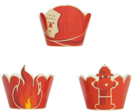 Muffin-Formen Feuerwehr Backzubehör für Kindergeburtstage 6 Stück rot - Rot
