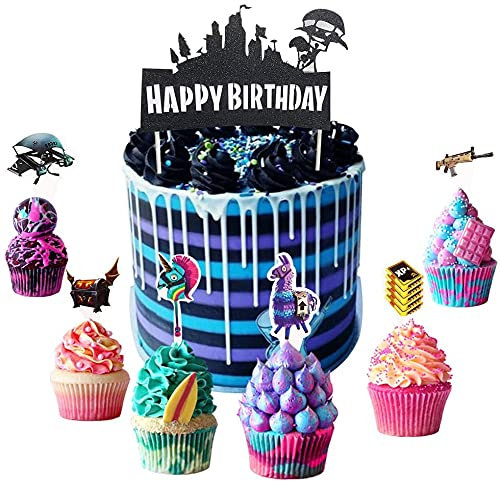 ATL CREATION 25PCS Video Game Cupcake Toppers Battle Royale Cake Toppers 25 pcs set, Video Game Party Supplies Cake Decorations for Victory Royale fans, Kids Birthday Party
