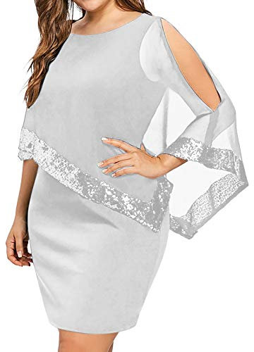 BOTCAM Vestido de fiesta para mujer, talla grande, vestido de baile, negro, elegante, monocolor, cuello redondo, hombros descubiertos, vestido de fiesta, vestido de gasa, vestido largo de negocios,