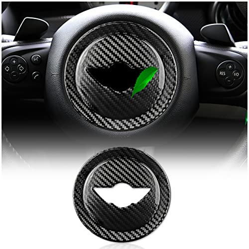 KUNGKIC Kohlefaser Auto Lenkrad Abdeckung für Mini Cooper Clubman R55 R56 R57 R58 R59 R60 Countryman R61 2006 2007 2008 2009 2010 2012 Zubehör Lenkrad-Mittelmarkierung Dekorative Aufkleber-Schwarz