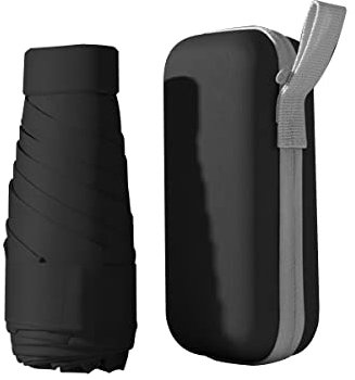 Mini Umbrella, Folding Travel Anti-UV Compact Pocket Umbrella with Capsule Case Rainproof Windproof Fast Dry and Ultra Lightweight Folding Umbrella Rain and Sun for Women Men Travel Outdoor(Black)