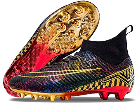 Scarpe professionali da calcio, unisex, adatte per attività all'aperto, per prato artificiale e per competizioni, per bambini e adulti, Oro nero., 35 EU