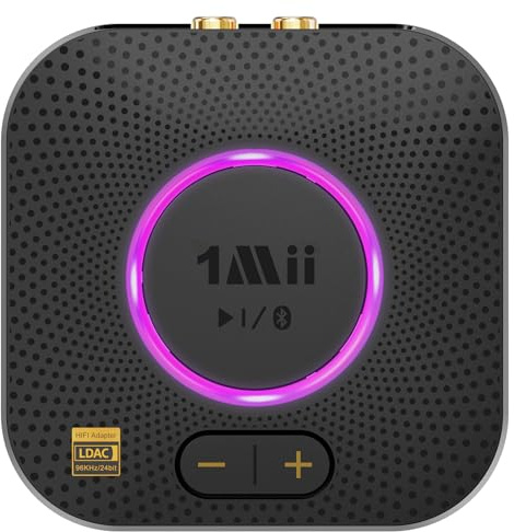 1Mii B06S+ Ricevitore Bluetooth 5.3 HiFi, Hi-Res LDAC Adattatore Audio Bluetooth con Jack AUX 3.5mm e RCA, aptX Bassa Latenza, 100ft Lungo Raggio Ricevitore con Controllo Volume per Home Audio/PC