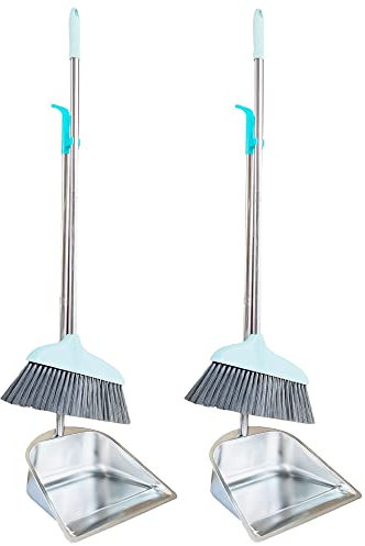 Set di scopa e paletta con scopa, in acciaio inox, resistente, manico lungo 85,1 cm, scopa e paletta per casa, cucina, ufficio, ingresso sul pavimento