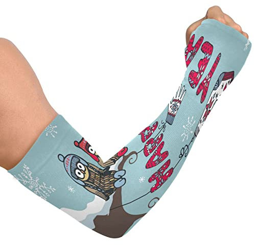 Neujahrskarte Cartoon Eule Paar Gartenarbeit Armstulpen für Frauen Bauernhof Verteidigung Eisseide Armstulpen mit Daumenloch Sonnenschutz Arm Kühlung Abdeckung Ärmel, mehrfarbig, Einheitsgröße