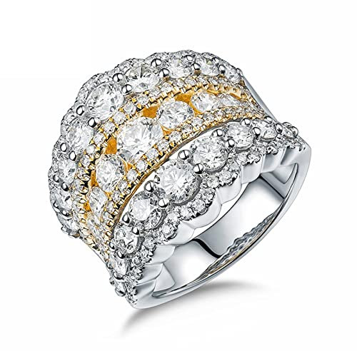 Ehering Damen, Eheringe Weiß, Gelb und Gelbgold 18 Karat Weißgold 3.4ct VS1 Luxus Diamanten Verlobungsring Verlobung Geschenk Größe 52 (16.6)