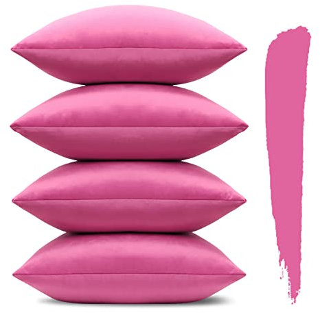 Sungeek 4er Set Samt Kissenbezüge 45x45 cm, Dekorativ Zierkissenbezüge Weich Kissenbezug Dekokissen Sofakissen Couchkissen Deko Bezug Kissenhülle für Sofa Schlafzimmer Wohnzimmer (Heißes Rosa)