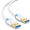 deleyCON 1m USB 3.0 Cable de Supervelocidad USB A Macho a USB A Macho - Velocidades de Transferencia de Hasta 5 Gbit/s - Blanco/Azul