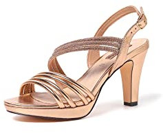 QUEEN HELENA Sandali Eleganti con Strass con Tacco Donna S2820 (Champagne, numeric_40)