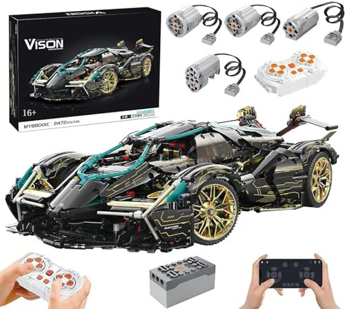 Technik Auto für Lambo V12 Vision GT, Mit Motoren Set, 1:8 Groß Automodell Bausatz, 2527 Teile MOC Klemmbausteine Auto Set, Kompatibel mit Lambo Technik