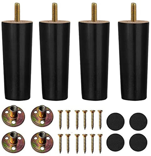 XineYuor Pieds de Meuble en Bois,4PCS Noir Pieds de Canapé Bois Massif,Pieds de Canapé de Rechange,Pieds de Meubles pour lit, Placard,Banc,Meuble TV,Armoire avec Accessoires (12cm/4.72'', Black)