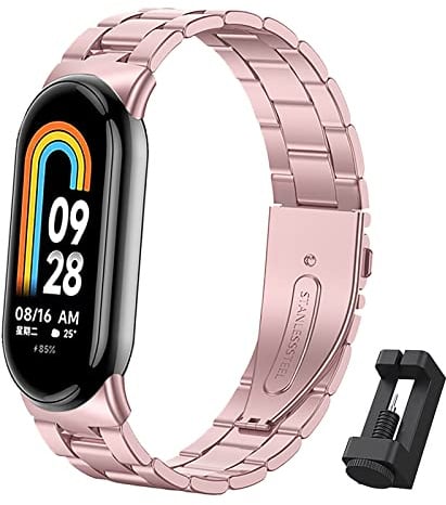 BDIG Bracelet compatible avec Xiaomi Mi Band 11/10/9/8 | Bracelet de remplacement en acier inoxydable à boucle ajustable pour Mi Smart Band 11/10/9/8 Rose