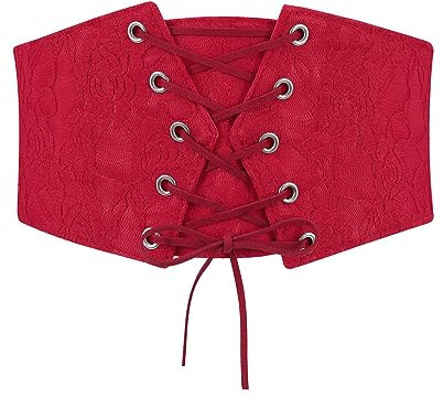 JASGOOD Women Elastic Wide Waist Belt Lace-up Tied Waspie Corset Belt for Dress(Red,Fits Waist Size 37-41)