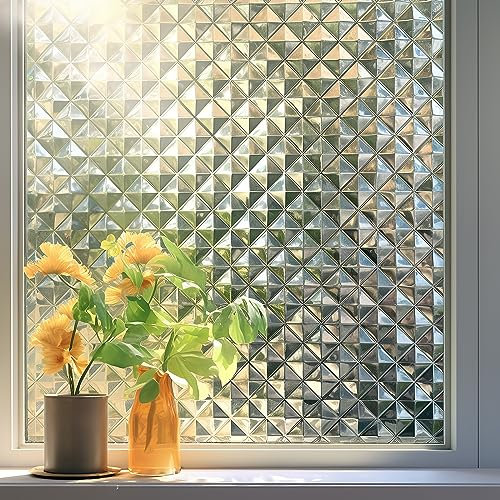Qualsen Fensterfolie Folie Fenster Sichtschutz Fensterfolie Selbsthaftend Statisch Haftend Sichtschutzfolie UV-Schutz Geeignet für Hausbäder, Büros, Wohnzimmer, Küchen(44 * 200cm)