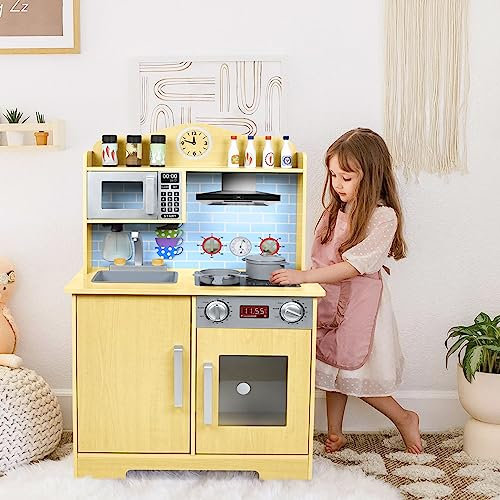 ACXIN Cucina da gioco per bambini, in legno, set da gioco con lavello, pentole e accessori da cucina per bambini a partire dai 3 anni (59,5 x 29,5 x 92 cm)