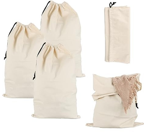 5 Stück Wäschebeutel 80x48cm Wäschebeutel Schmutzwäsche Wäschesack Baumwolle für Schmutzwäsche mit Kordelzug Beige Wäschesammler Wiederverwendbare Wäschetasche, Wäschesack Wohnmobil