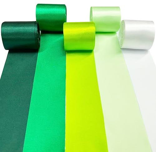 60m Grün-Weißes Satinband 50mm Breit Feste Stoffbänder Große Girlande aus Seidensatin zum Aufhängen für Geschenkverpackungen Bastelarbeiten DIY Nähen Haarschleife Geburtstag Stuhl Party-Dekorationen