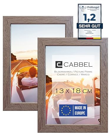 CABBEL Lot de 2 cadres photo 13x18 cm, Chêne foncé, cadre stable en bois MDF, verre plexi incassable, à suspendre & à poser, idéal pour photos/images/collages