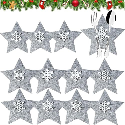 12 PCS Porta Cubiertos Navideños, Bolsa Cubiertos Navidad,Bolsas para Cubiertos de Navidad en Forma de árbol de Navidad,Bolsita para Cubiertos de Navidad, para Decoración Mesa de Navidad (C)