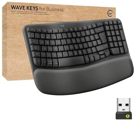 Logitech Wave Keys for Business, Wireless Ergonomic Keyboard with Cushioned Palm Rest - Graphite, QWERTY Italian Layout