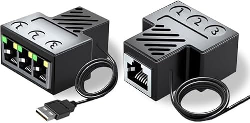 Panlouting Adaptateur Répartiteur RJ45 Ethernet 1 à 3, 3 Ports pour Utilisation Simultanée, Haut Débit 100Mbps, Extension de Prise Réseau Internet LAN avec Port USB