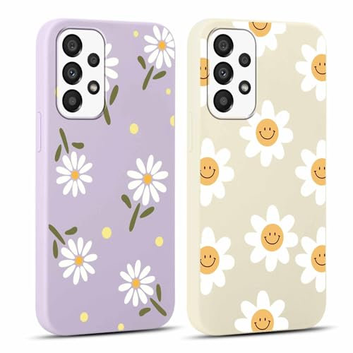 Yoedge 2 Stück HandyHülle für Samsung Galaxy A33 5G Hülle 6,4, Mädchen Schutzhülle Blumen Muster Aesthetic Design,Frauen Geschenk Weich TPU Silikon Stoßfest Cover Case für Samsung A33 5G, Lila Blume