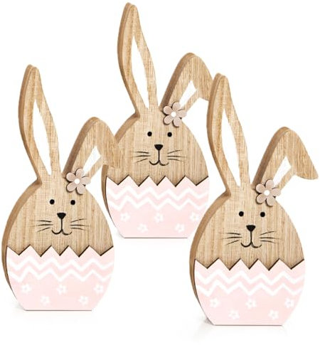 Logbuch-Verlag 3 rosa Holz Hasen Ostern Deko Osterdeko Figuren Osterhasen zum Hinstellen Ostergeschenk 14 cm