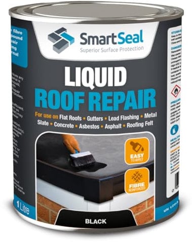 SmartSeal Liquid Roof Repair Black (1 Liter) - Easy to Apply on Flat Roofs, Gutters, Lead Flashing, Metal, Slate, Concrete, Asphalt & Roofing Felt