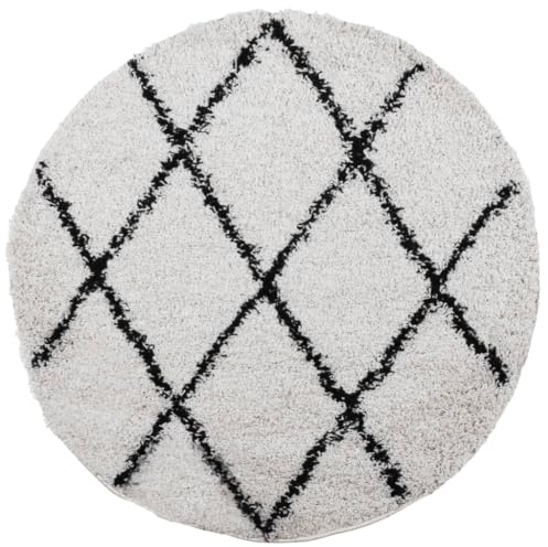vidaXL Teppich, Wohnzimmerteppich Shaggy Hochflor Modern, Bodenteppich Langflor Flauschig, Pflegeleicht Teppich für Wohnzimmer Schlafzimmer, Creme Schwarz Ø 120cm