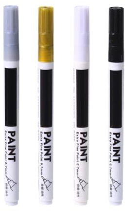 4PCS Stylos Marqueurs Métalliques Permanents, Stylo à Peinture Pointe Fine 0.7mm, Marqueur Peinture Étanche et Séchage Rapide, Stylos de Dessin pour Toile, Galet, Verre, Metal, Pneu, Bois