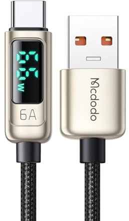 mcdodo Câble de Charge Rapide USB C vers USB C 100W avec Affichage LED à Tour de Rôle Charge Rapide PD pour iPhone 15 iPad Air iPad Pro, Mac Book Pro, Samsung (Argent-USB A vers USB C)