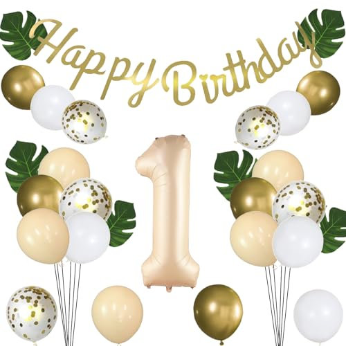DazzJoy Geburtstagsdeko 1 Jahr Junge, Luftballon Deko 1. Geburtstag Junge Mädchen, Happy Birthday Girlande Gold, Folienballon 1 Geburtstag, Erster Ballon 1 Geburtstag für Kindergeburtstag Deko Junge