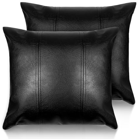 AOOTOOLINK Kunstleder-Kissenbezüge für Außenbereich, modern, Bauernhaus, einfarbig, dekorativ, für Zimmer, Couch, Wohnzimmer, Schlafzimmer, Bett, Sofa, 45,7 x 45,7 cm, Schwarz, 2 Stück