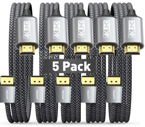 UANTIN 5-Pack 4K DisplayPort to HDMI Cable 6Ft | 1080P@120Hz,1440P/2K@60Hz Uni-Directional DP to HDMI Male Braided Cord Display Port to HDMI Cable for Desktop,Dell,Lenovo,ThinkPad,HP,AMD,NVIDIA